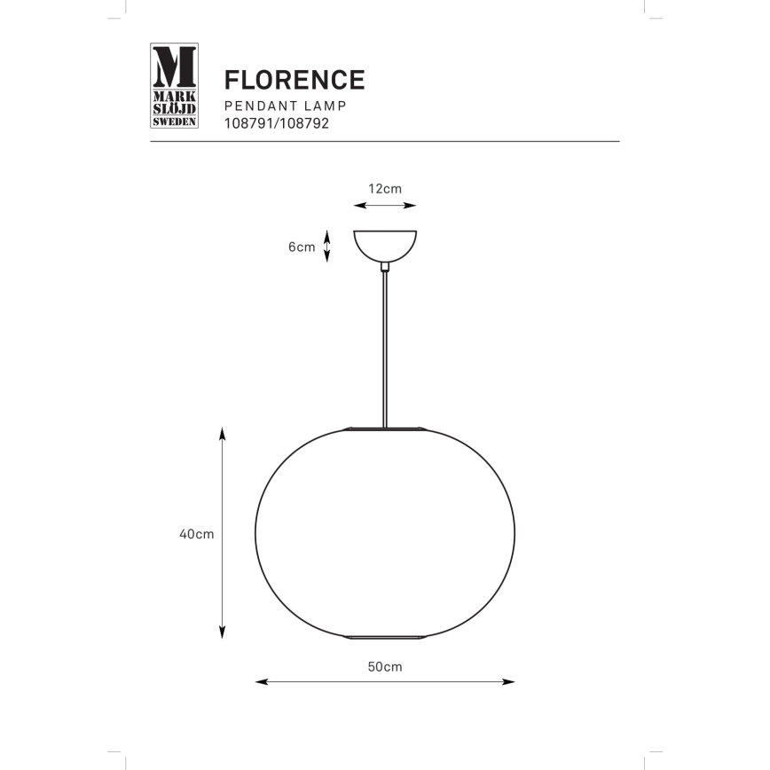Markslöjd 108792 - Hanglamp aan een koord FORENCE 1xE27/40W/230V diameter 50 cm wit