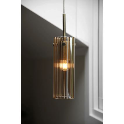 Markslöjd 109015 - Hanglamp aan snoer TIBIA 1xE14/40W/230V rookbeige/messing