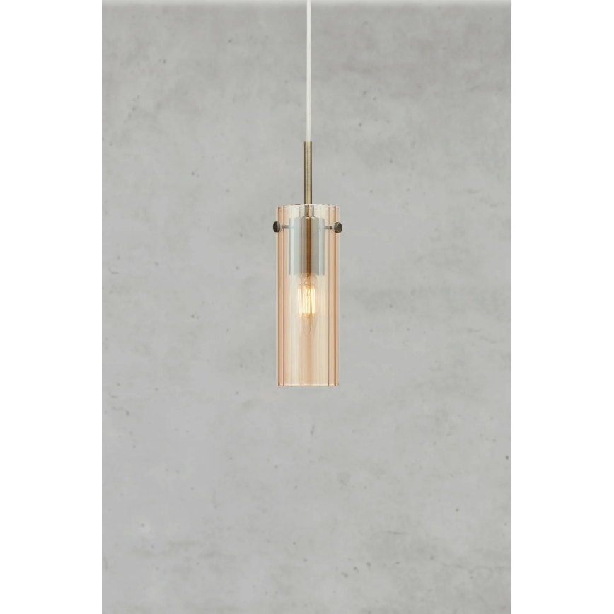 Markslöjd 109015 - Hanglamp aan snoer TIBIA 1xE14/40W/230V rookbeige/messing