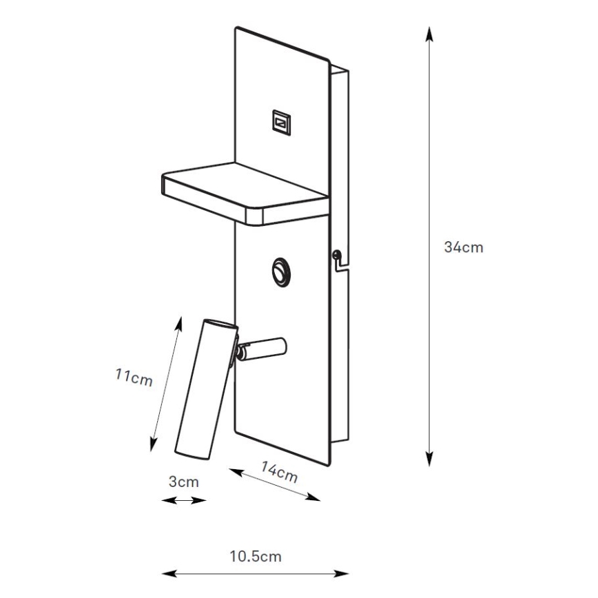 Markslöjd 109018 - LED-wandspot met plank en USB-poort CARICA LED/4W/230V zwart