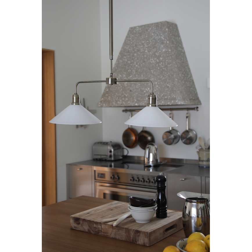 Markslöjd 109160 - Hanglamp VELA met stang 2xE27/60W/230V wit/messing