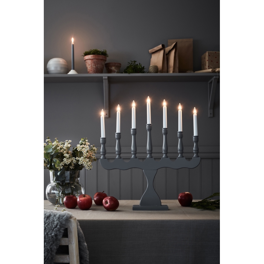 Markslöjd 705813 - Kerstkandelaar SVANEHOLM 7xE10/3W/230V grenen/grijs