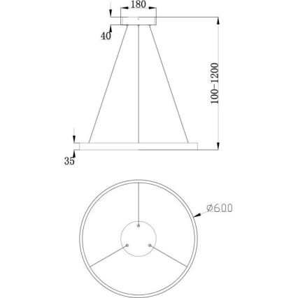 Maytoni MOD058PL-L32B3K - LED Hanglamp aan een koord RIM LED/37W/230V 3000K diameter 60 cm zwart