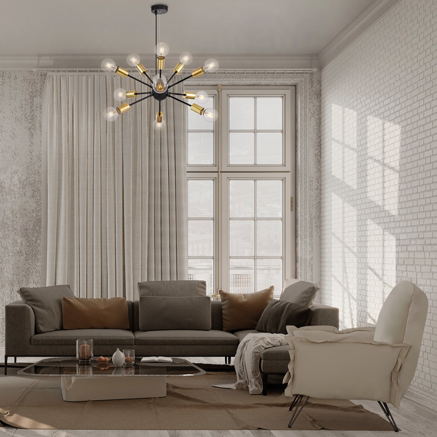 Maytoni T546PL-12B - Kroonluchter aan kabels JACKSON 12xE27/7W/230V zwart/goud