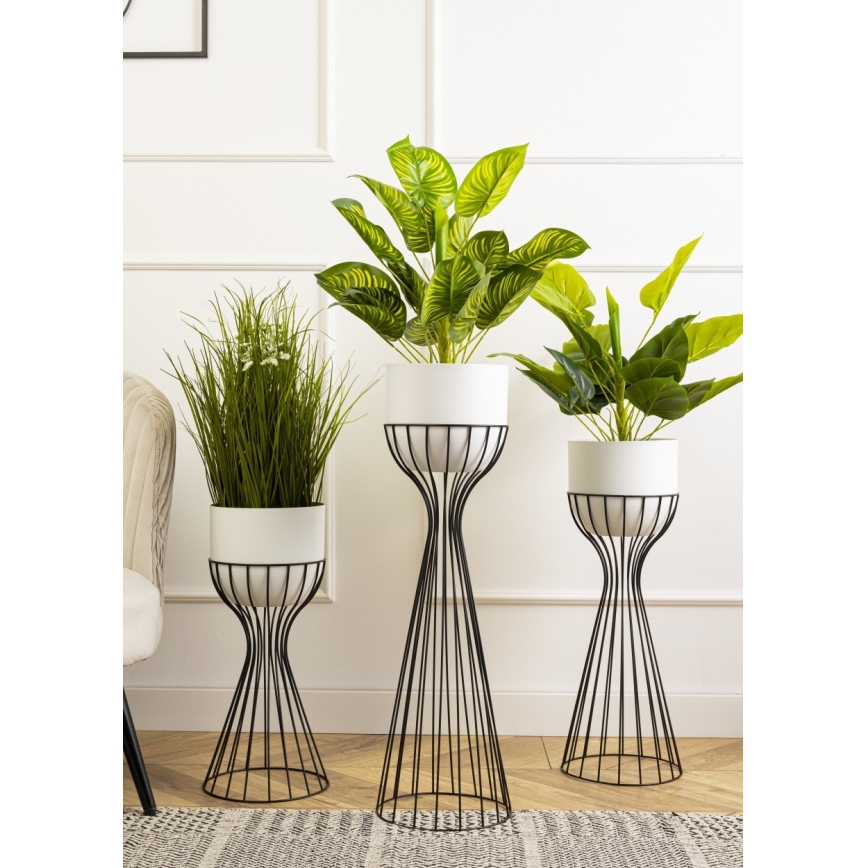 Metalen bloempot LOFT 68x20 cm zwart/wit
