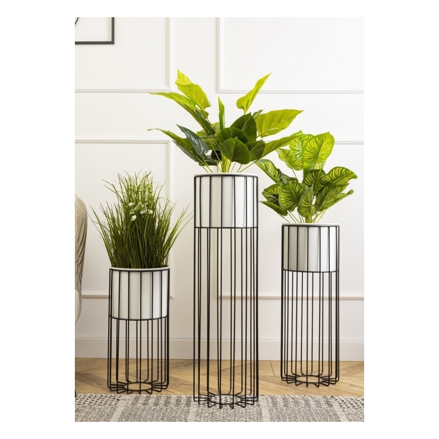 Metalen bloempot LOFT 70x20 cm zwart/wit
