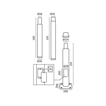 Metalen buis voor buitenverlichtingspaal BASE 3 m, zwart
