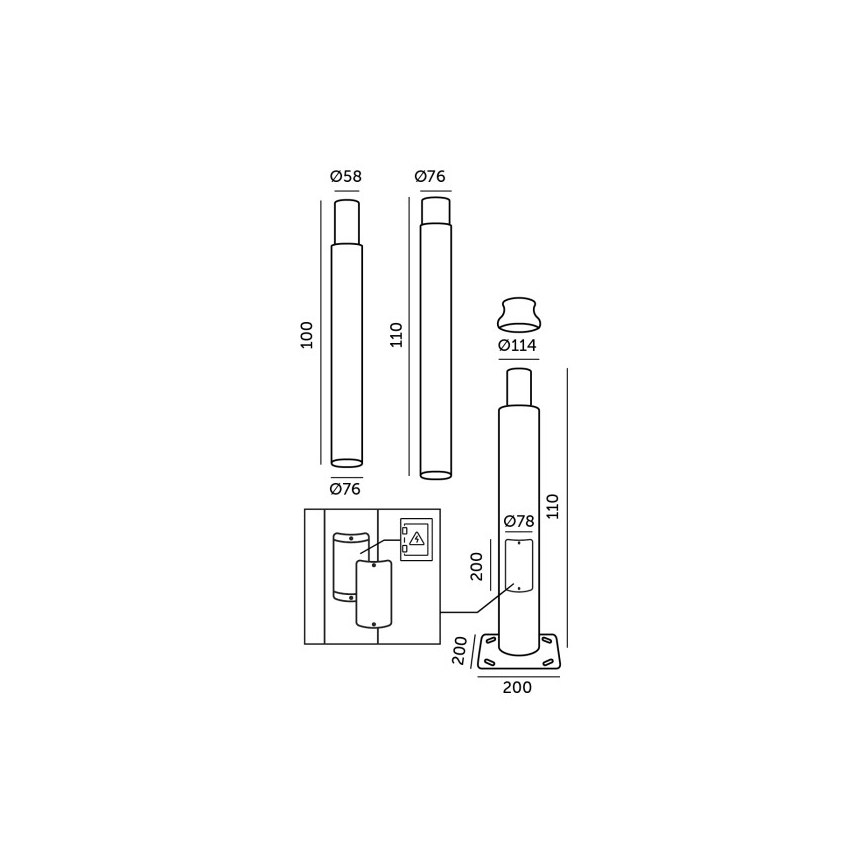 Metalen buis voor buitenverlichtingspaal BASE 3 m, zwart