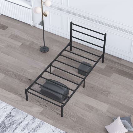 Metalen eenpersoonsbed FERON 90x200 cm, zwart, draagvermogen 120 kg