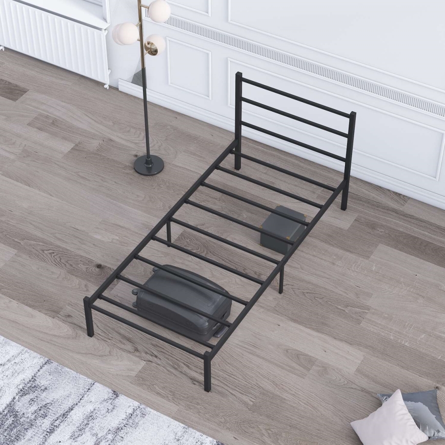 Metalen eenpersoonsbed FERON 90x200 cm, zwart, draagvermogen 120 kg