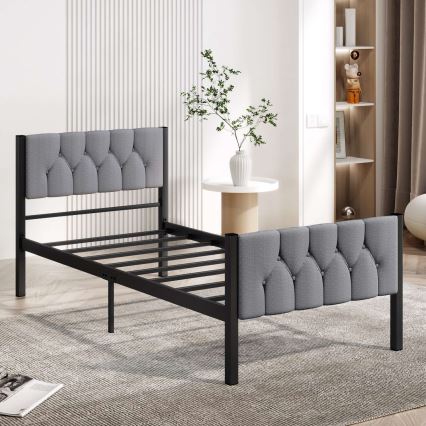 Metalen eenpersoonsbed KAROM 90x200 cm grijs draagvermogen 120 kg