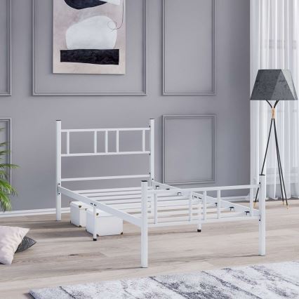 Metalen eenpersoonsbed PIRON 90x200 cm, wit, draagvermogen 120 kg