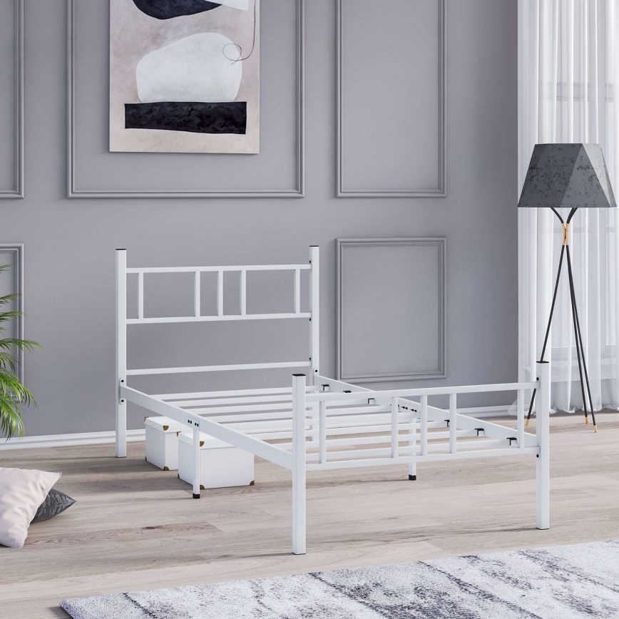 Metalen eenpersoonsbed PIRON 90x200 cm, wit, draagvermogen 120 kg