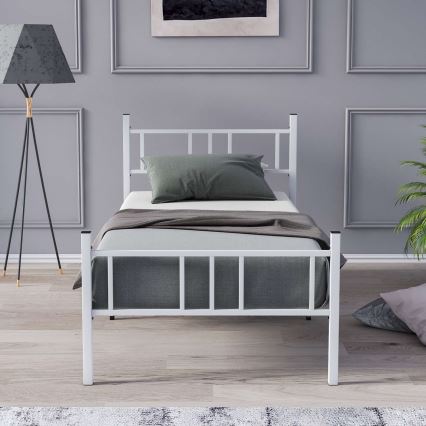 Metalen eenpersoonsbed PIRON 90x200 cm, wit, draagvermogen 120 kg