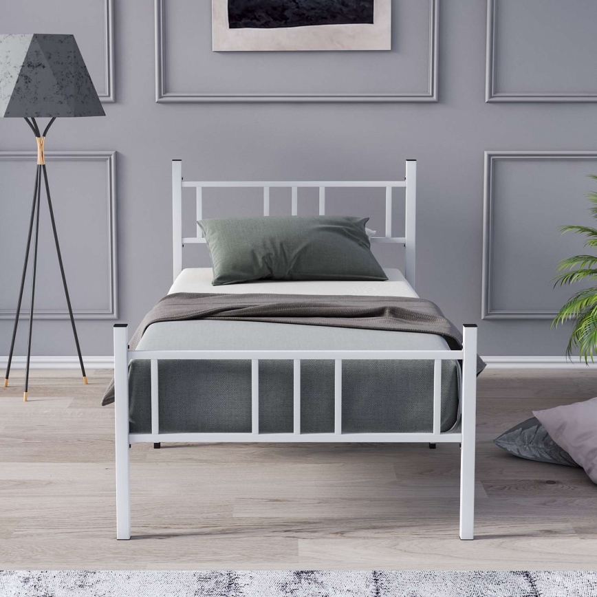 Metalen eenpersoonsbed PIRON 90x200 cm, wit, draagvermogen 120 kg