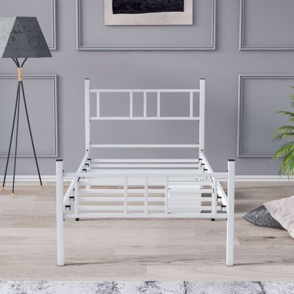 Metalen eenpersoonsbed PIRON 90x200 cm, wit, draagvermogen 120 kg