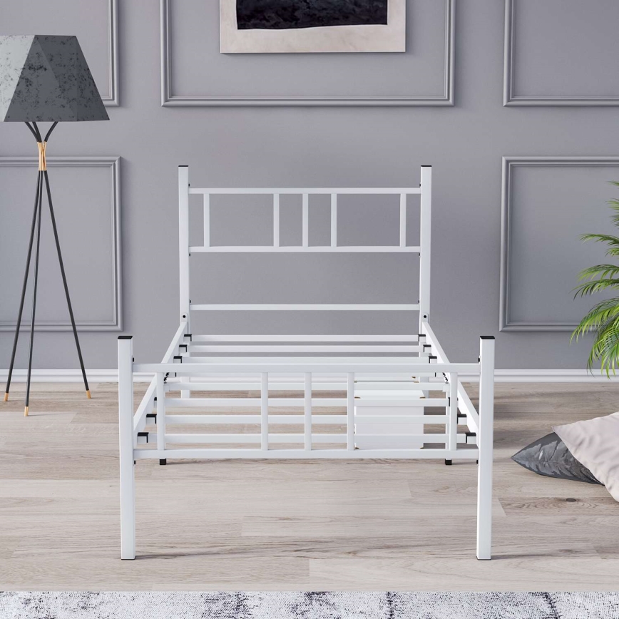 Metalen eenpersoonsbed PIRON 90x200 cm, wit, draagvermogen 120 kg