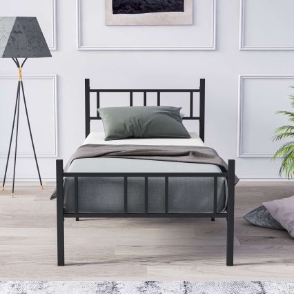 Metalen eenpersoonsbed PIRON 90x200 cm, zwart, draagvermogen 120 kg