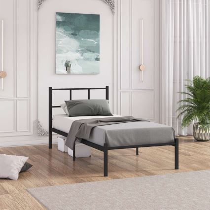 Metalen eenpersoonsbed ROVAN 90x200 cm, zwart — belastbaar tot 120 kg