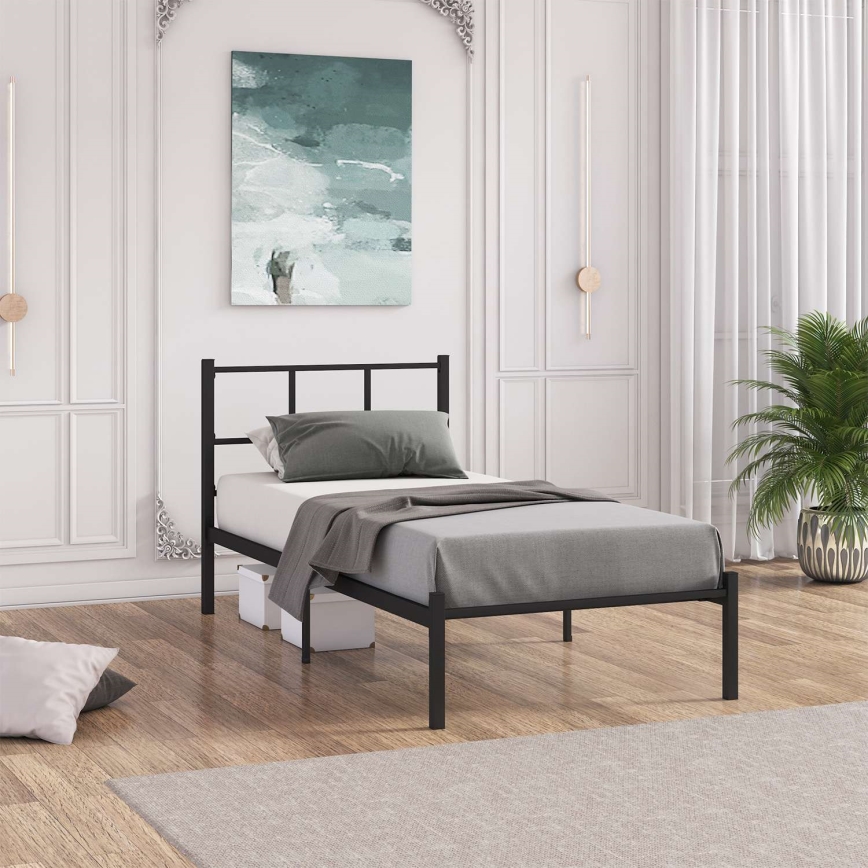 Metalen eenpersoonsbed ROVAN 90x200 cm, zwart — belastbaar tot 120 kg