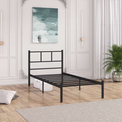 Metalen eenpersoonsbed ROVAN 90x200 cm, zwart — belastbaar tot 120 kg