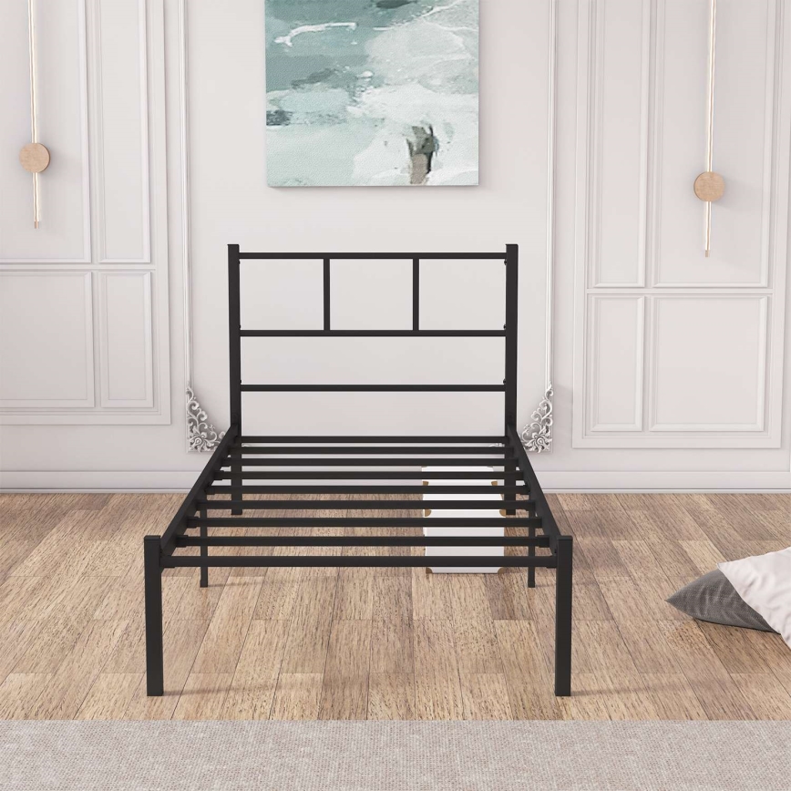 Metalen eenpersoonsbed ROVAN 90x200 cm, zwart — belastbaar tot 120 kg