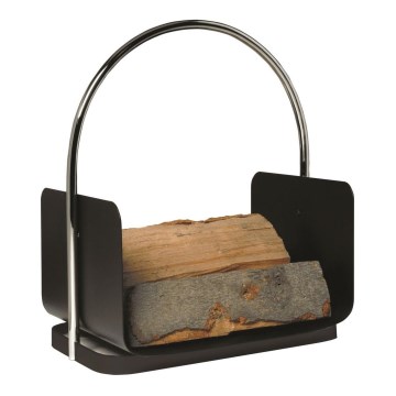 Metalen houtmand met handvat 50x41 cm zwart
