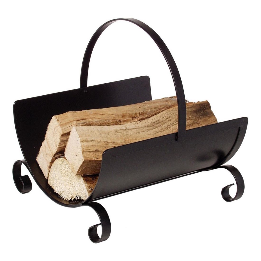 Metalen mand voor hout met handvat 40x38 cm zwart