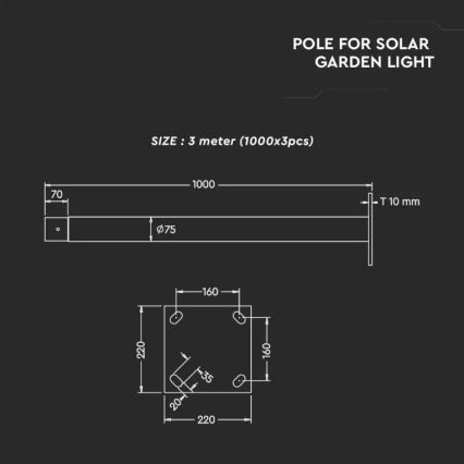 Metalen paal met standaard voor een solarlamp 3 delen