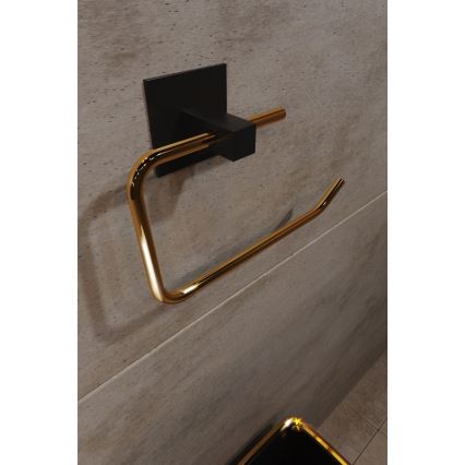 Metalen toiletrolhouder 8x16 cm zwart/goud