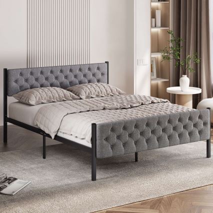 Metalen tweepersoonsbed KAROM 140x200 cm grijs draagvermogen 200 kg
