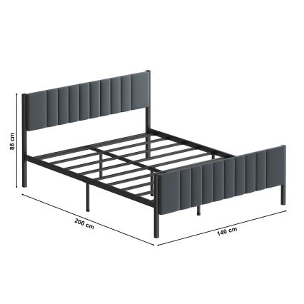 Metalen tweepersoonsbed LUNOR 140x200 cm antraciet, draagvermogen 200 kg