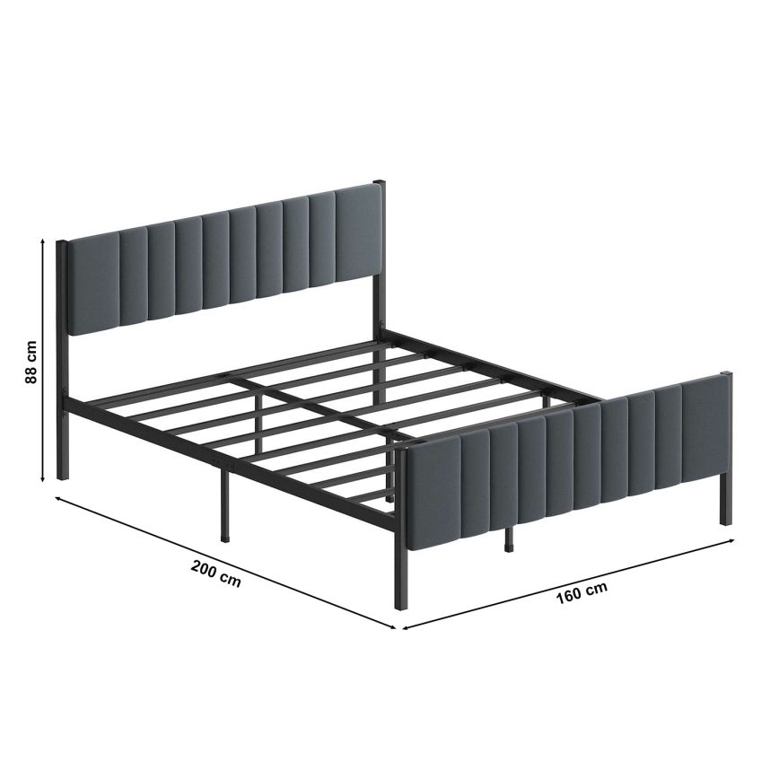 Metalen tweepersoonsbed LUNOR 160x200 cm, antraciet, draagvermogen 200 kg