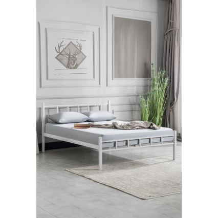 Metalen tweepersoonsbed ORMEL 120x200 cm, wit, draagkracht 120 kg