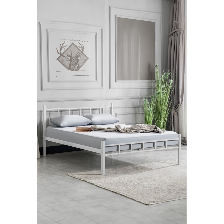 Metalen tweepersoonsbed ORMEL 120x200 cm, wit, draagkracht 120 kg