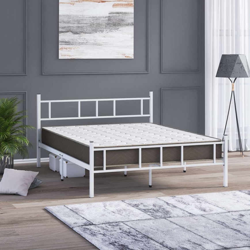 Metalen tweepersoonsbed PIRON 120x200 cm, wit, max. draagvermogen 120 kg