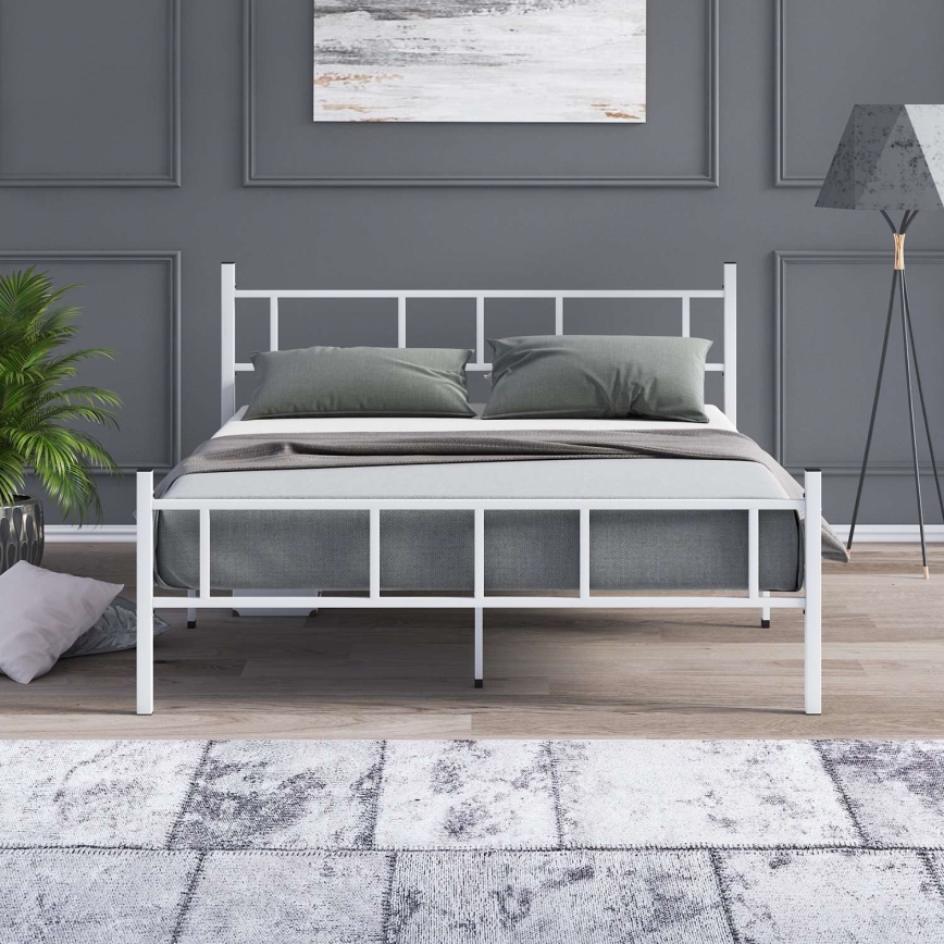 Metalen tweepersoonsbed PIRON 120x200 cm, wit, max. draagvermogen 120 kg