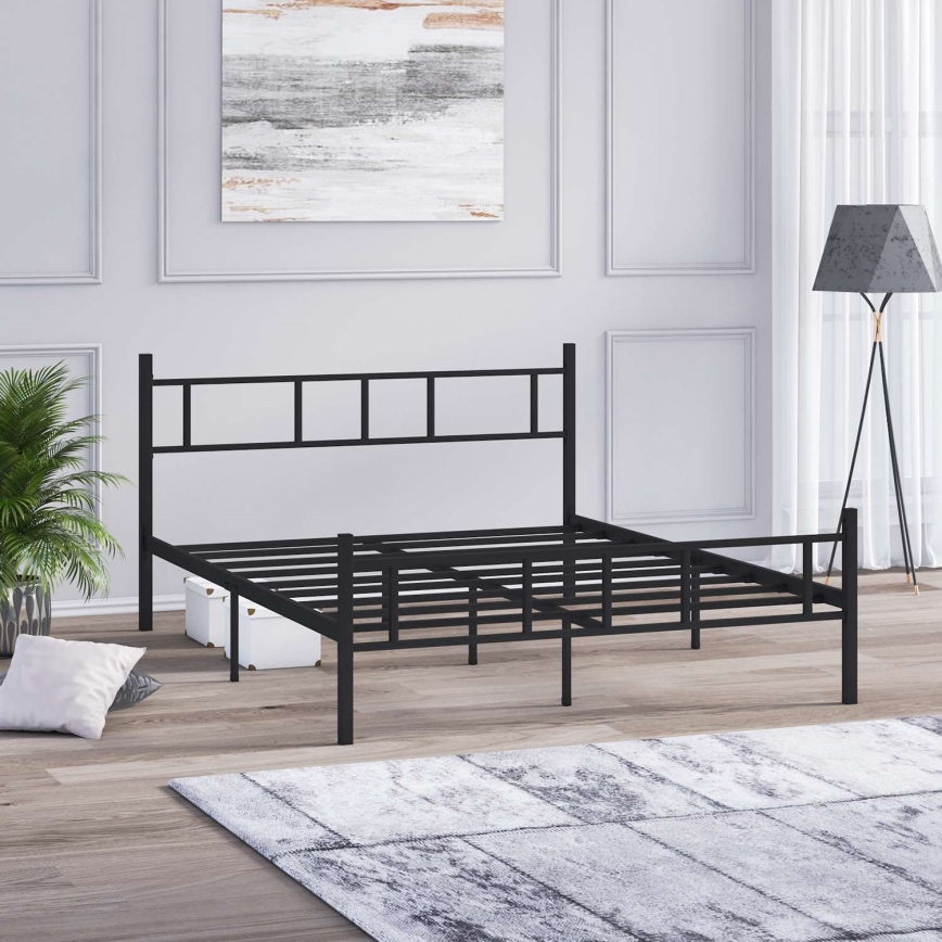 Metalen tweepersoonsbed PIRON 120x200 cm zwart, draagvermogen 120 kg