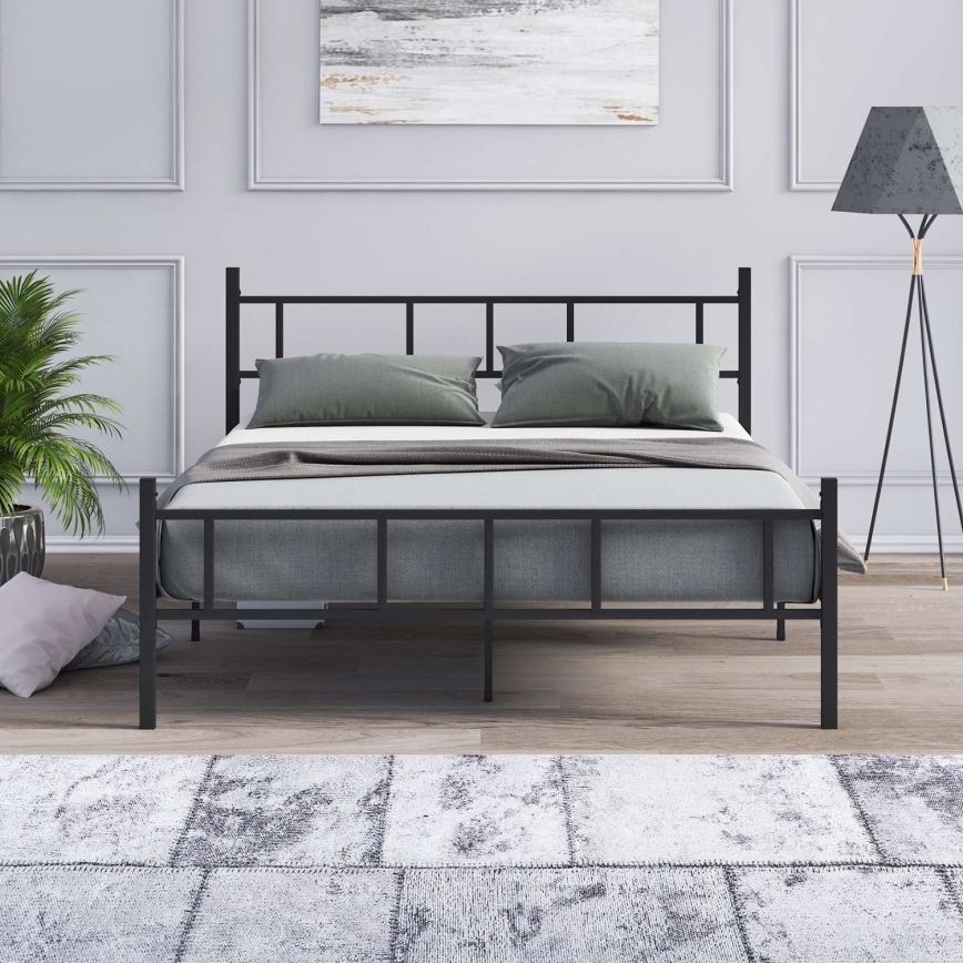 Metalen tweepersoonsbed PIRON 140x200 cm zwart draagvermogen 200 kg