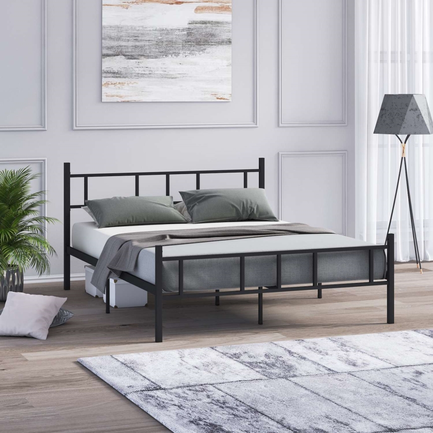 Metalen tweepersoonsbed PIRON 160x200 cm, zwart, maximale draagkracht 200 kg