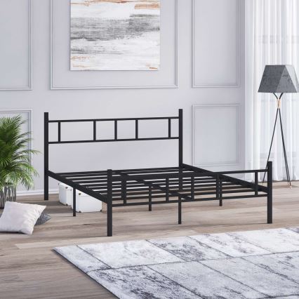 Metalen tweepersoonsbed PIRON 160x200 cm, zwart, maximale draagkracht 200 kg