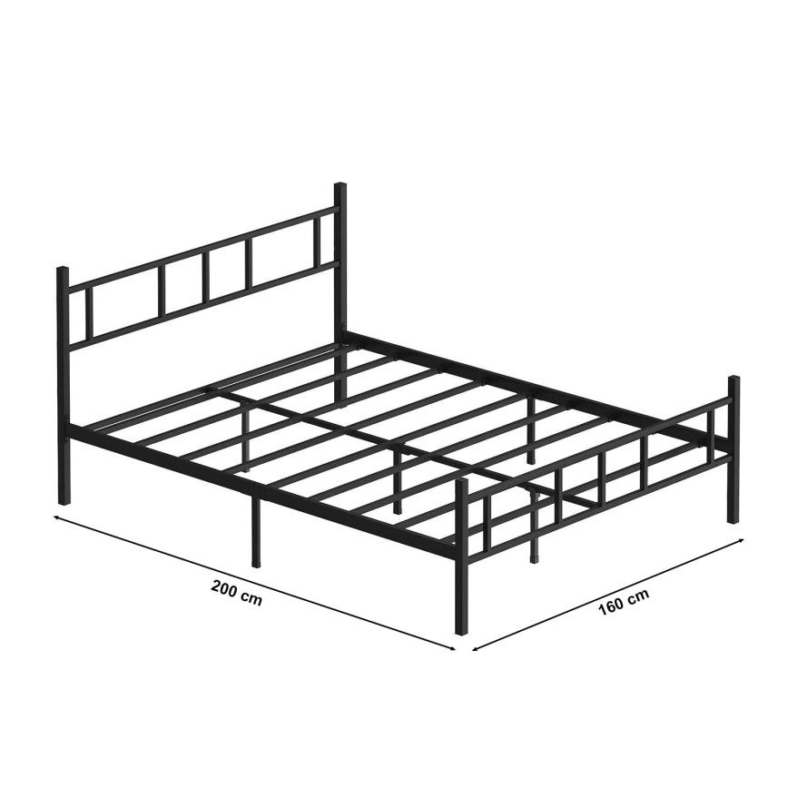 Metalen tweepersoonsbed PIRON 160x200 cm, zwart, maximale draagkracht 200 kg