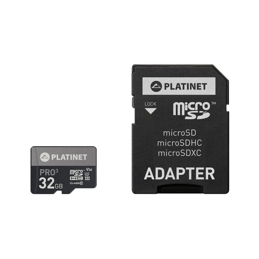 MicroSDHC 32GB U3 Pro 90 MB / s + SD-adapter