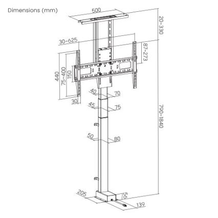 MK FLORIA MKF-19DM648 - Staande TV-beugel voor 37-65 zwart SCHUKO + afstandsbediening