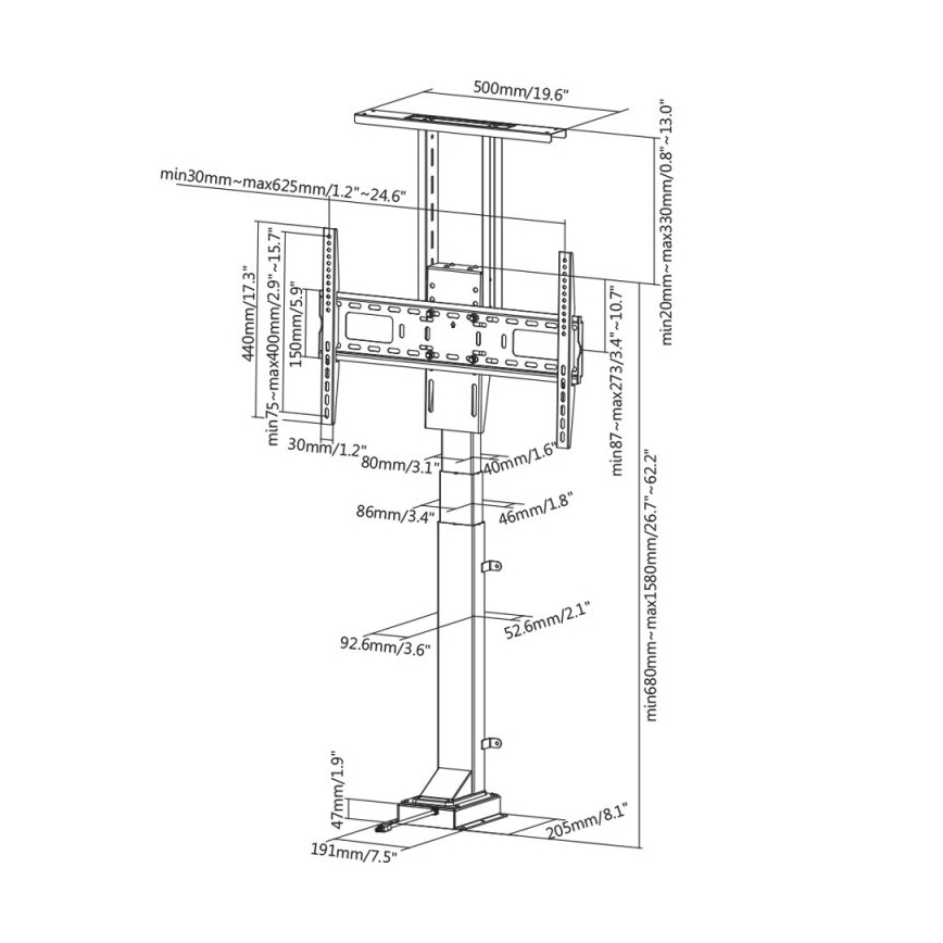MK FLORIA MKF-19DM648 - Vloerhouder voor TV 37-65" zwart + afstandsbediening
