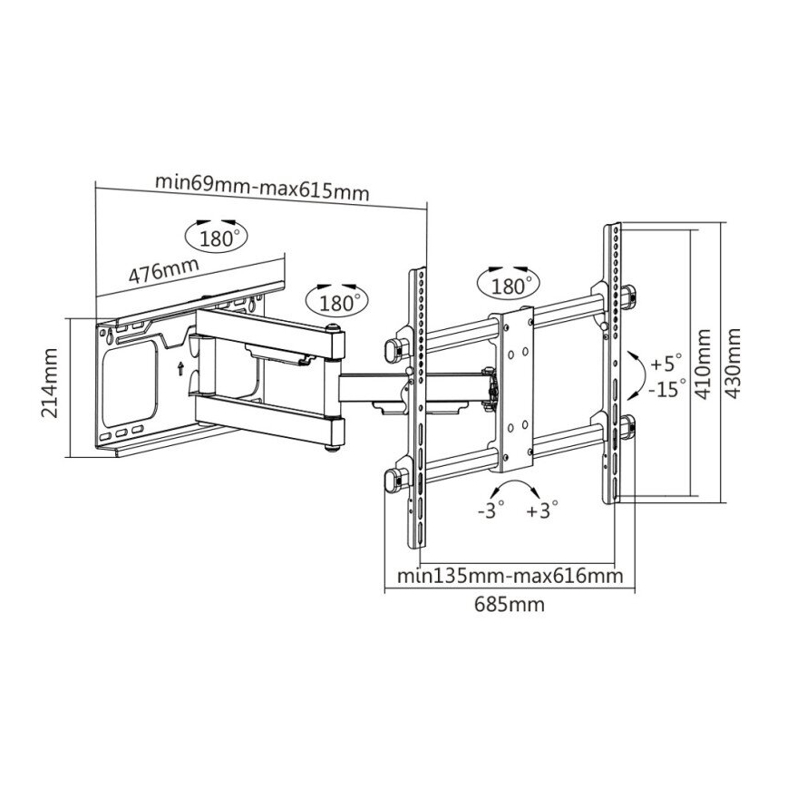 MK FLORIA MKF-20DP646 - Wandhouder voor TV met gewricht 80" zwart