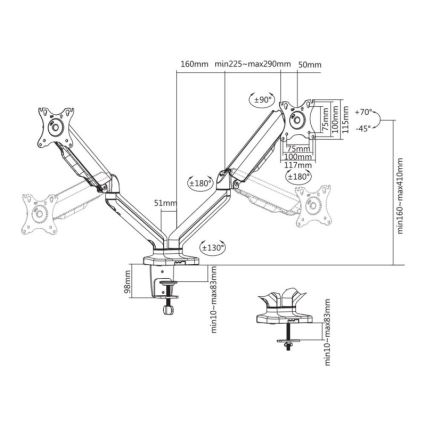 MK FLORIA MKF-21DP113S2 - Verstelbare monitorarm voor twee 32 monitoren, zwart