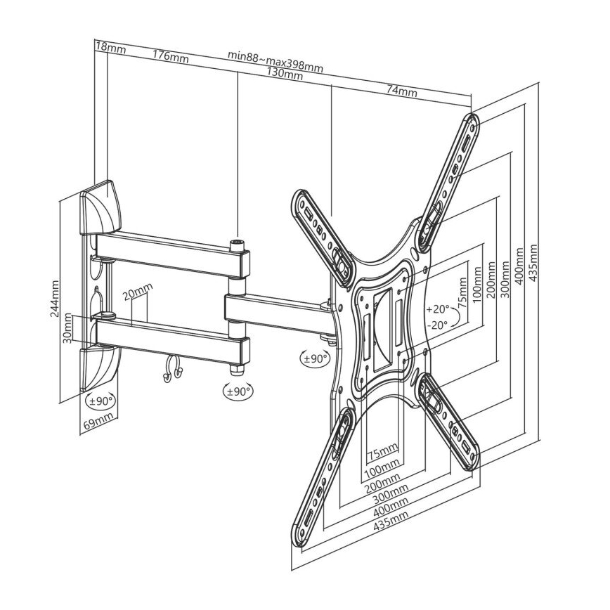 MK FLORIA MKF-23DP444 - Wandhouder voor TV met gewricht 65" zwart