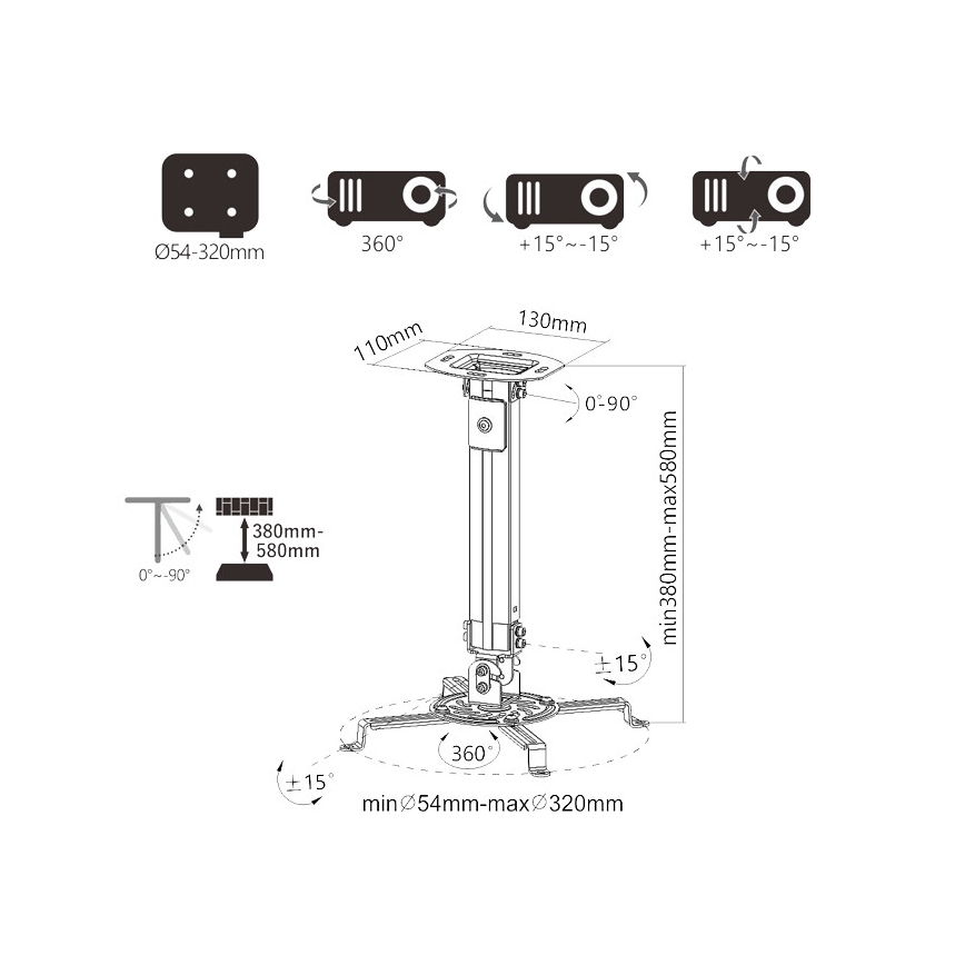 MK FLORIA Superior SUPSTV013 - Plafondbeugel voor projector, zwart