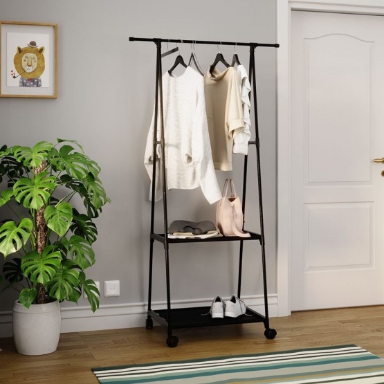 Mobiele metalen hanger met planken OLAZEN 157x85 cm zwart